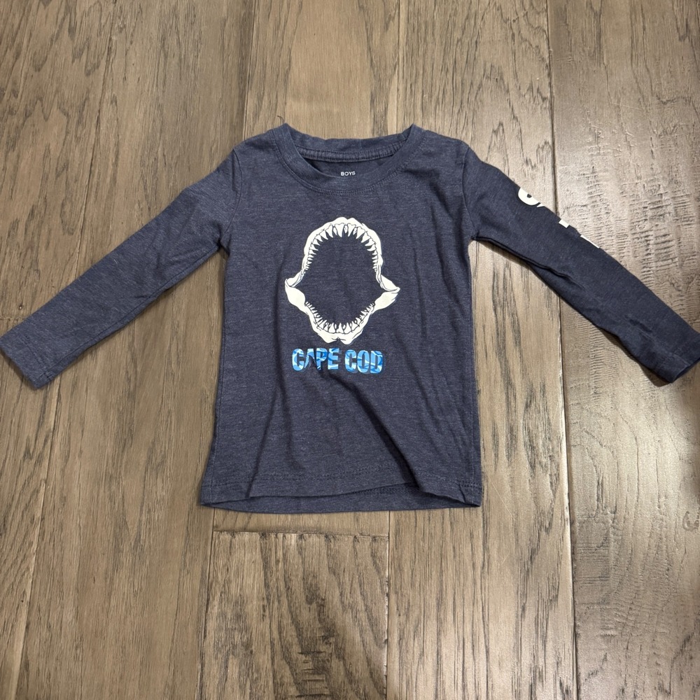 Cuffy's Cape Cod Boys 2T Navy Blue Long Sleeve Shark Jaw‎ T-Shirt